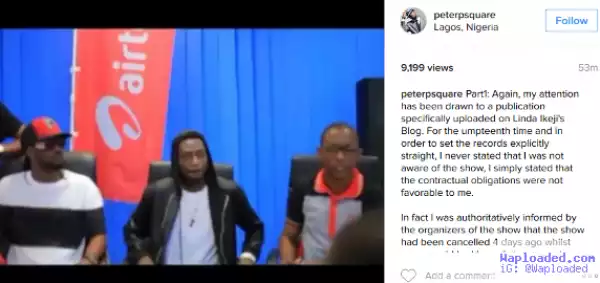 Congo show: Peter Okoye reacts to the video of him promoting it, says he was told the show had been cancelled